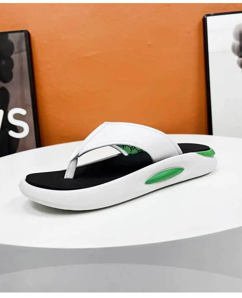Men's Green White Beach Flip-Flops with Thick Soles — feature 3