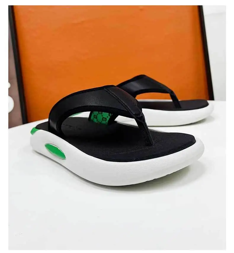 Men's Green White Beach Flip-Flops with Thick Soles — feature 5