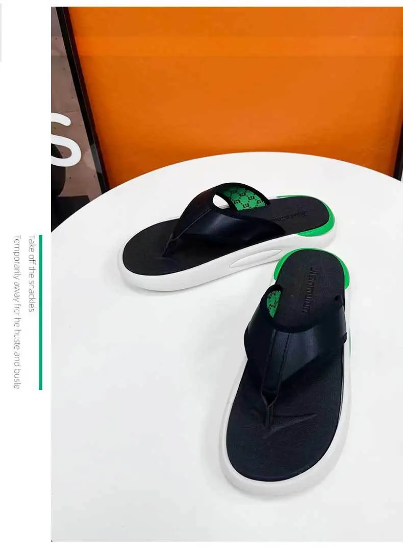 Men's Green White Beach Flip-Flops with Thick Soles — feature 6