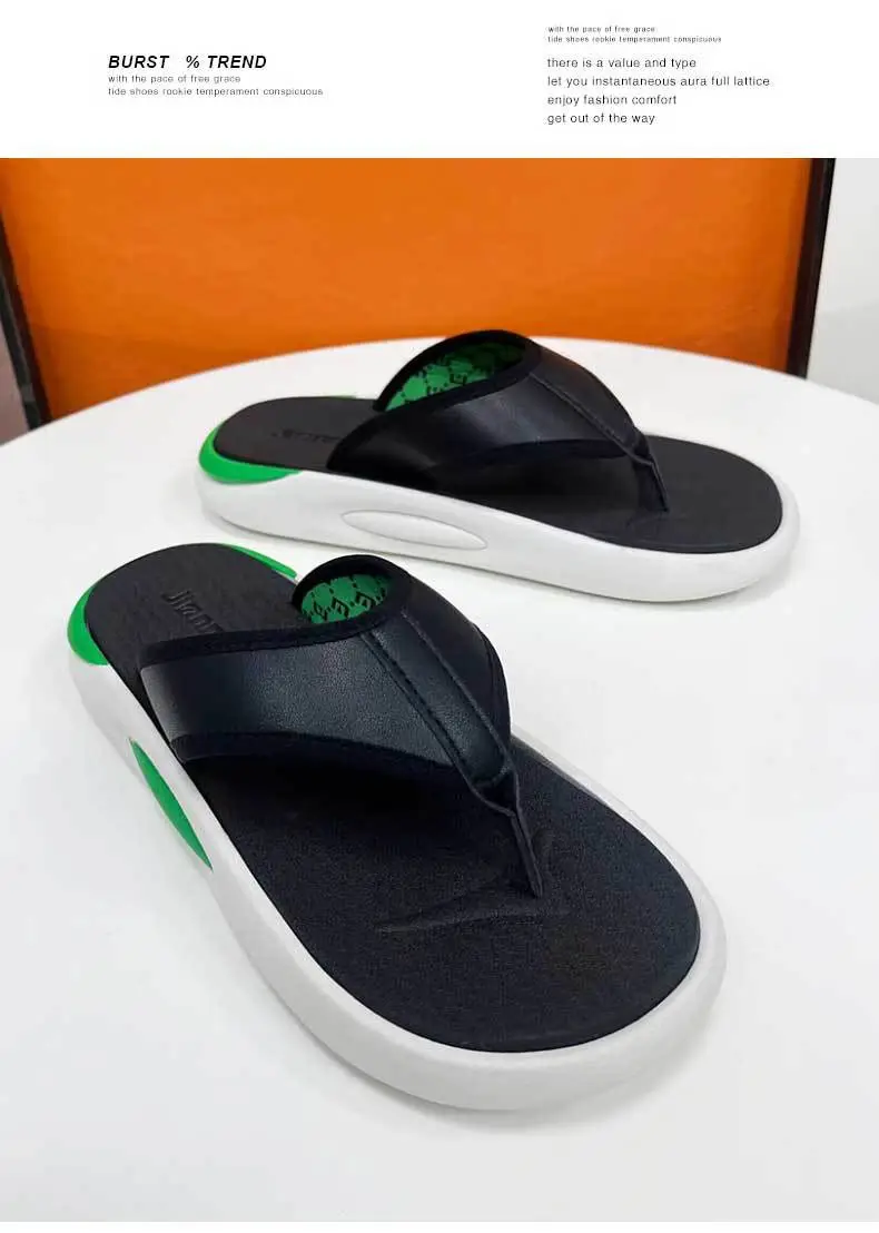 Men's Green White Beach Flip-Flops with Thick Soles — feature 7