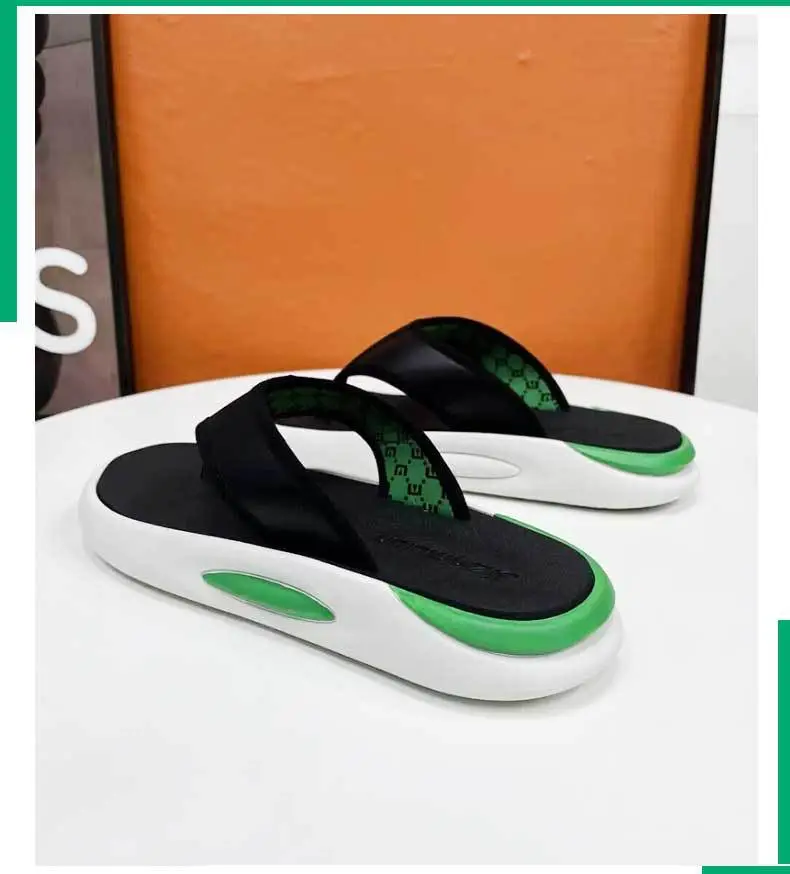 Men's Green White Beach Flip-Flops with Thick Soles — feature 9