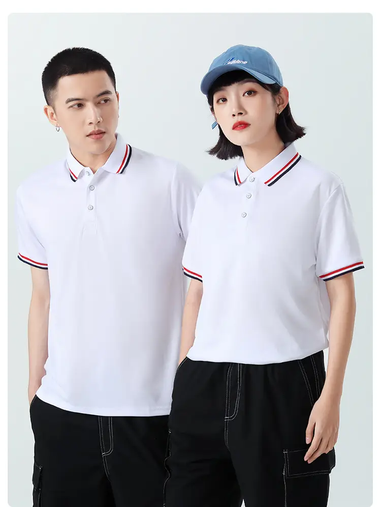 Men White Polo Shirt with Red White Trim — feature 17
