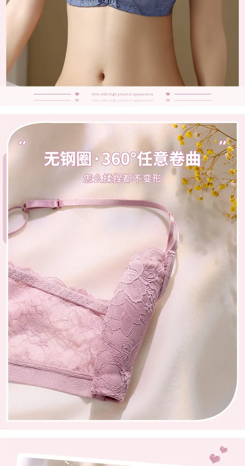 Upper Thin Lower Thick No Steel Ring Girls' Bra Summer Sling Back Underwear Women's European, American and Southeast Asian Front Buckle Bra — feature 13