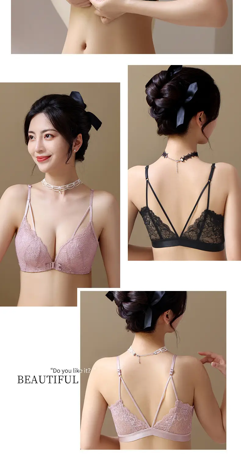 Upper Thin Lower Thick No Steel Ring Girls' Bra Summer Sling Back Underwear Women's European, American and Southeast Asian Front Buckle Bra — feature 21