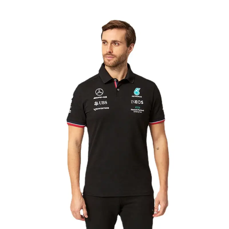 New F1 Mercedes team short sleeve quick-drying lapel polo shirt men's summer sports racing team uniform
