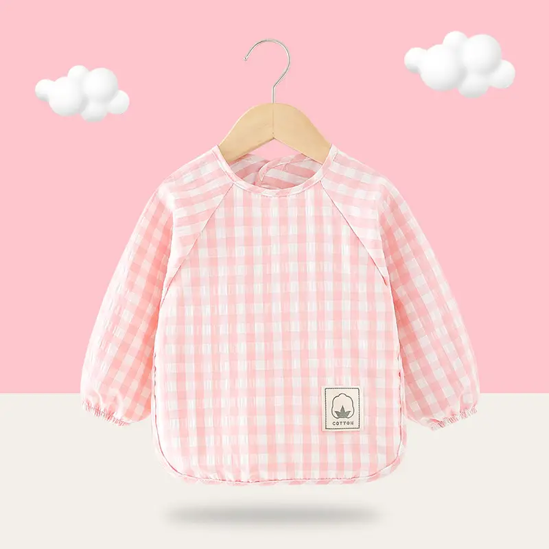Baby's Cotton Gingham Dinner Cover Bib - Image 2