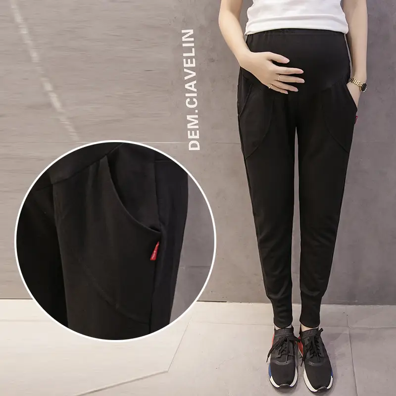 Pregnant Women's Grey Belly Support Pants with Comfortable Sleeves - Image 3