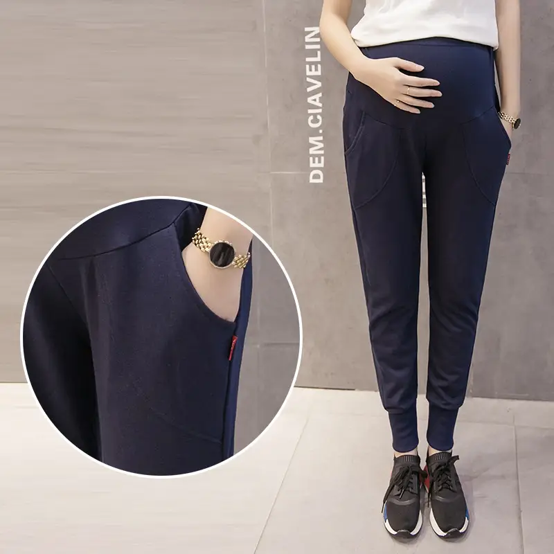 Pregnant Women's Grey Belly Support Pants with Comfortable Sleeves - Image 4