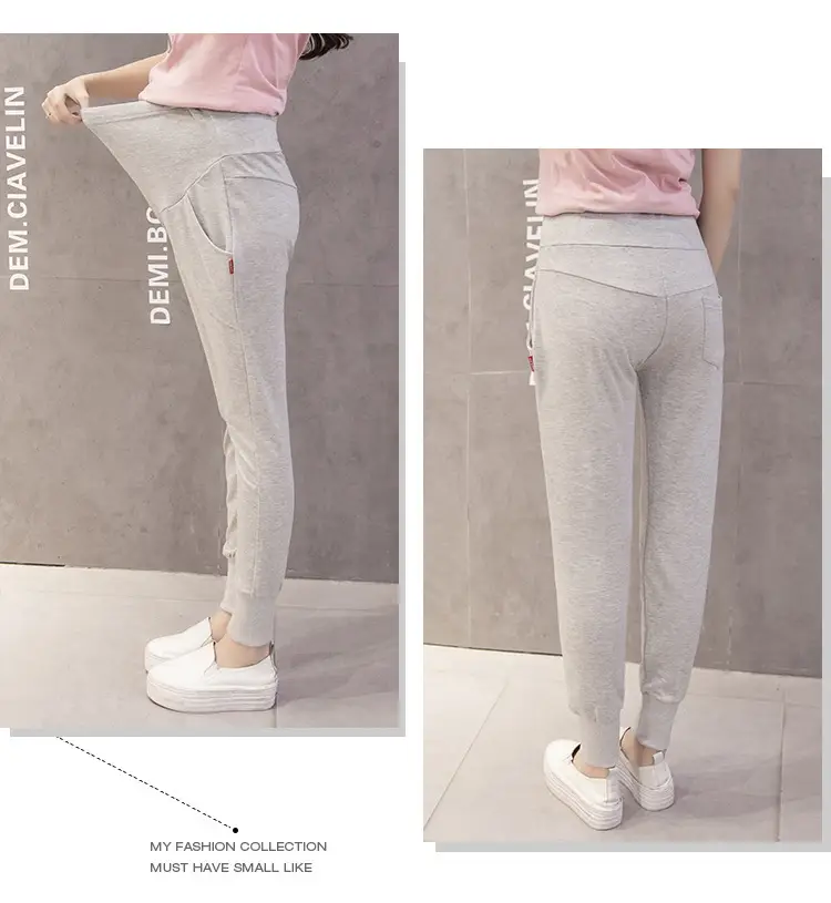 Pregnant Women's Grey Belly Support Pants with Comfortable Sleeves — feature 13