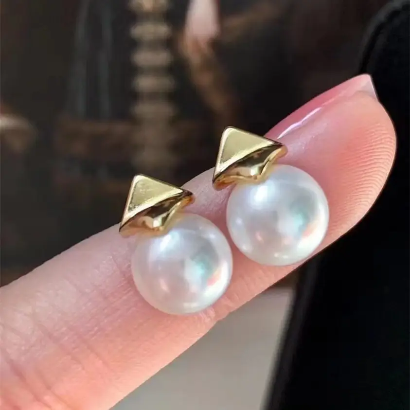 Natural Pearl Square Leaf Earrings 14K Gold - Image 2