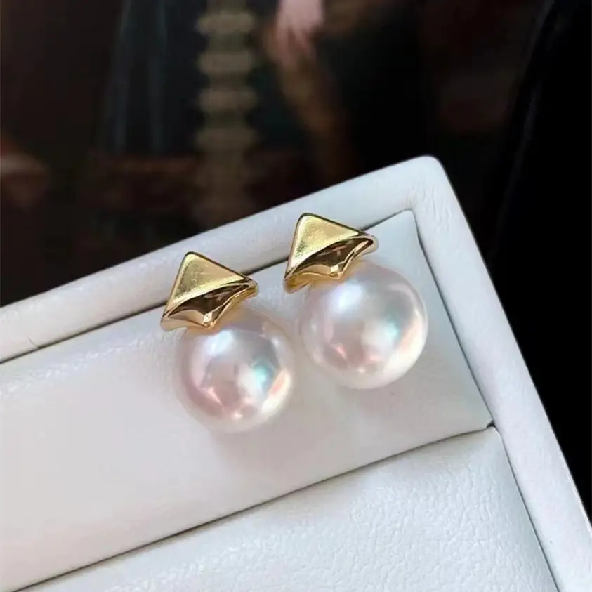 Natural Pearl Square Leaf Earrings 14K Gold - Image 3