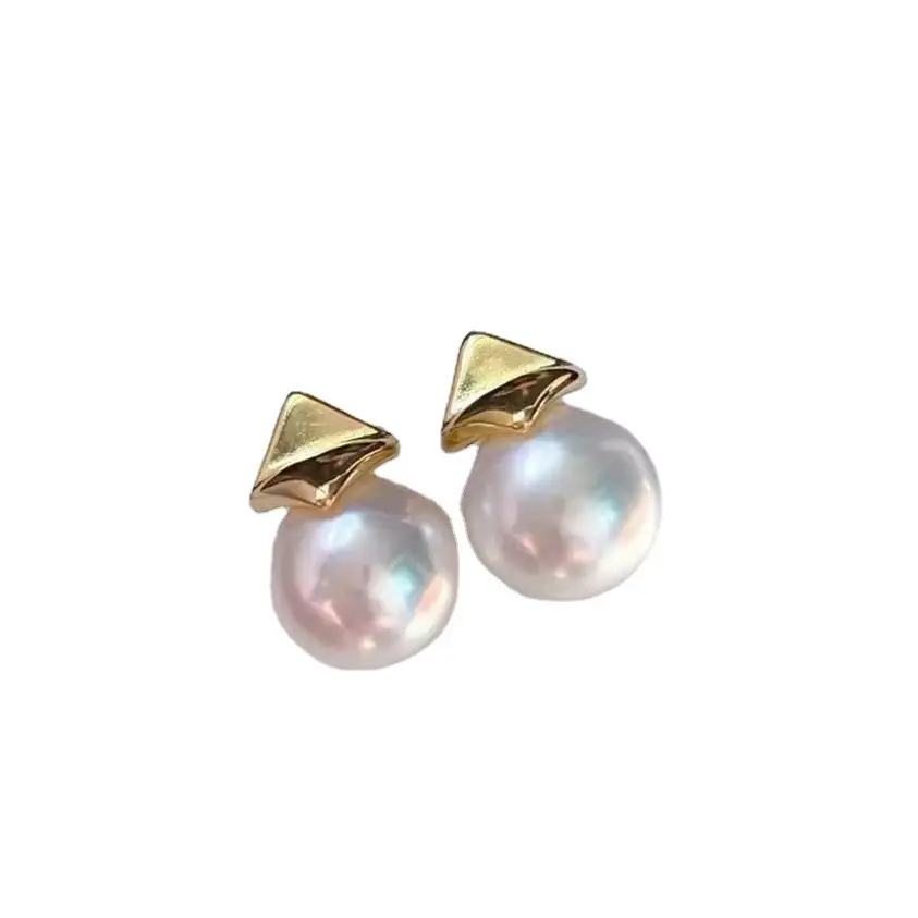 Natural Pearl Square Leaf Earrings 14K Gold - Image 5