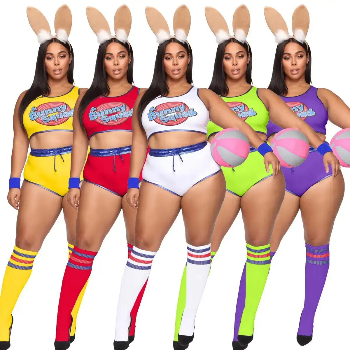 Women's Crossbody Basketball Football Shorts with Bunny Headband - Image 26