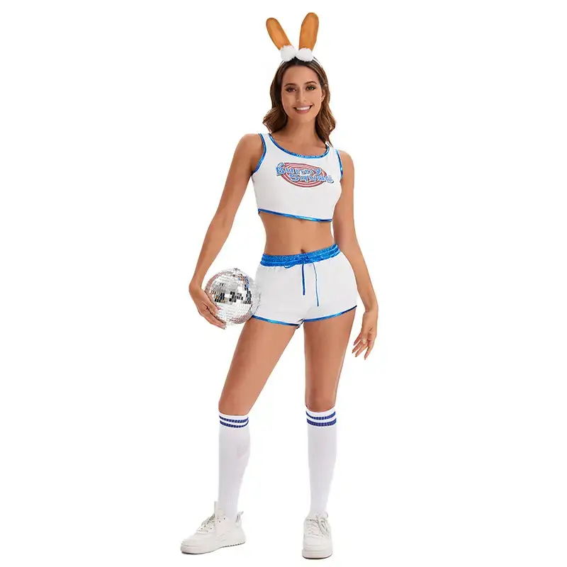 Women's Crossbody Basketball Football Shorts with Bunny Headband - Image 27