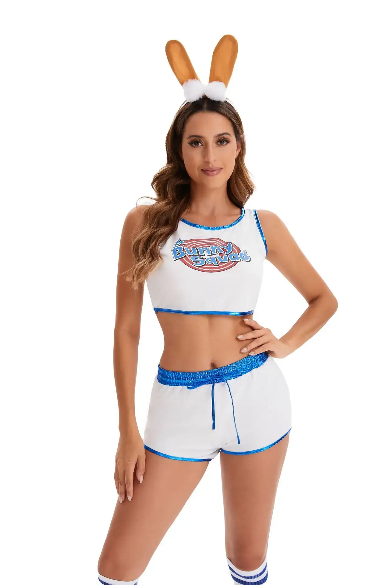 Women's Crossbody Basketball Football Shorts with Bunny Headband — feature 10
