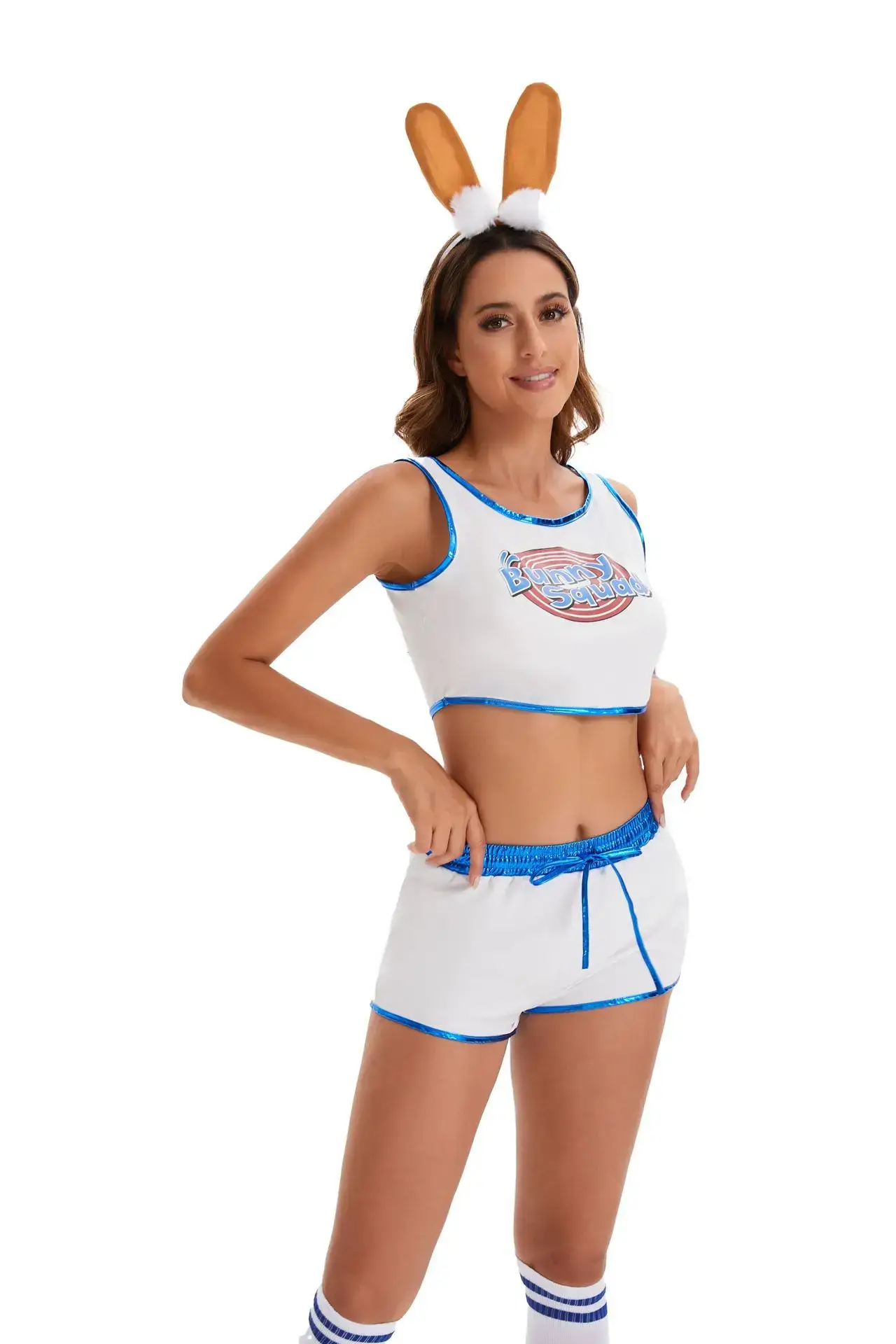 Women's Crossbody Basketball Football Shorts with Bunny Headband — feature 11
