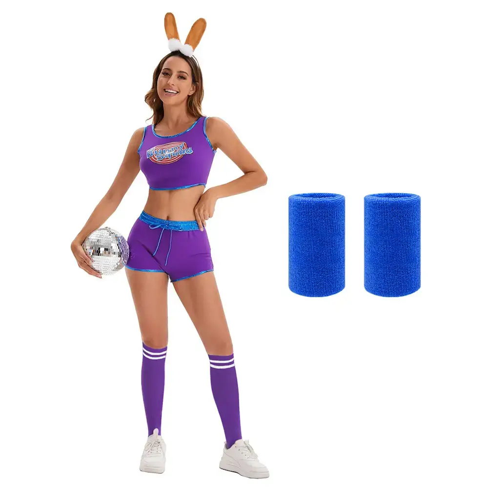 Women's Crossbody Basketball Football Shorts with Bunny Headband - Image 17