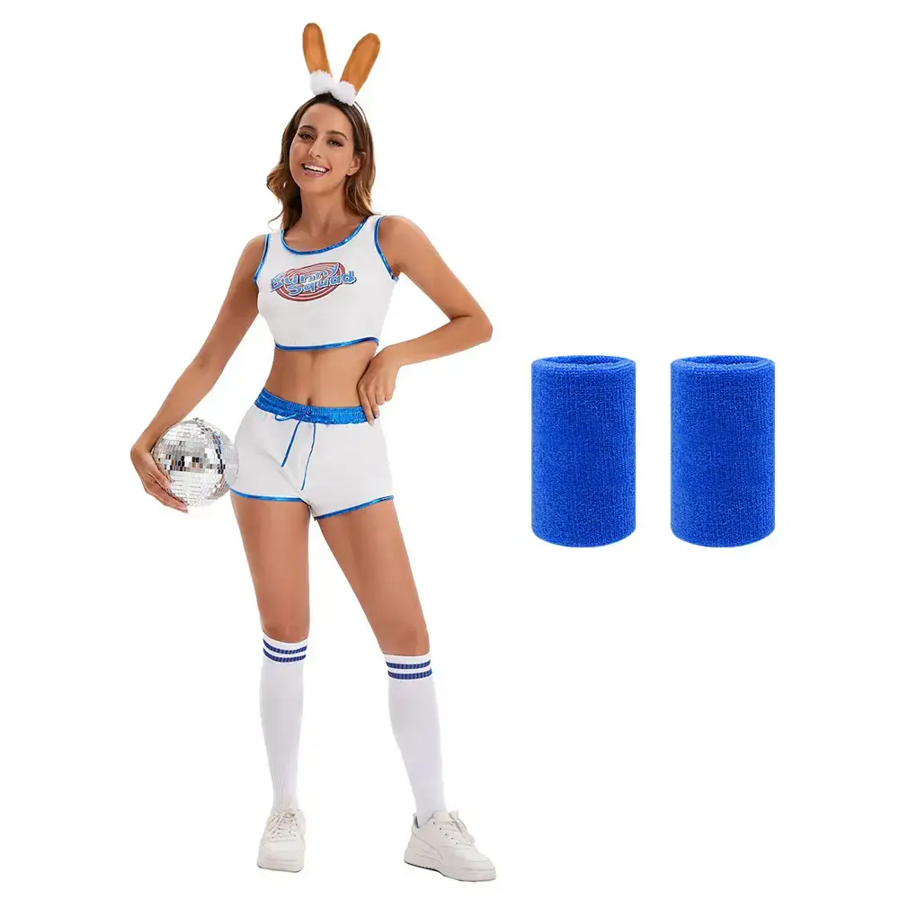 Women's Crossbody Basketball Football Shorts with Bunny Headband - Image 19