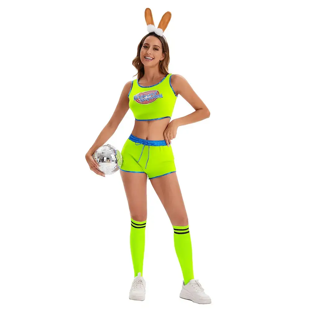 Women's Crossbody Basketball Football Shorts with Bunny Headband - Image 9