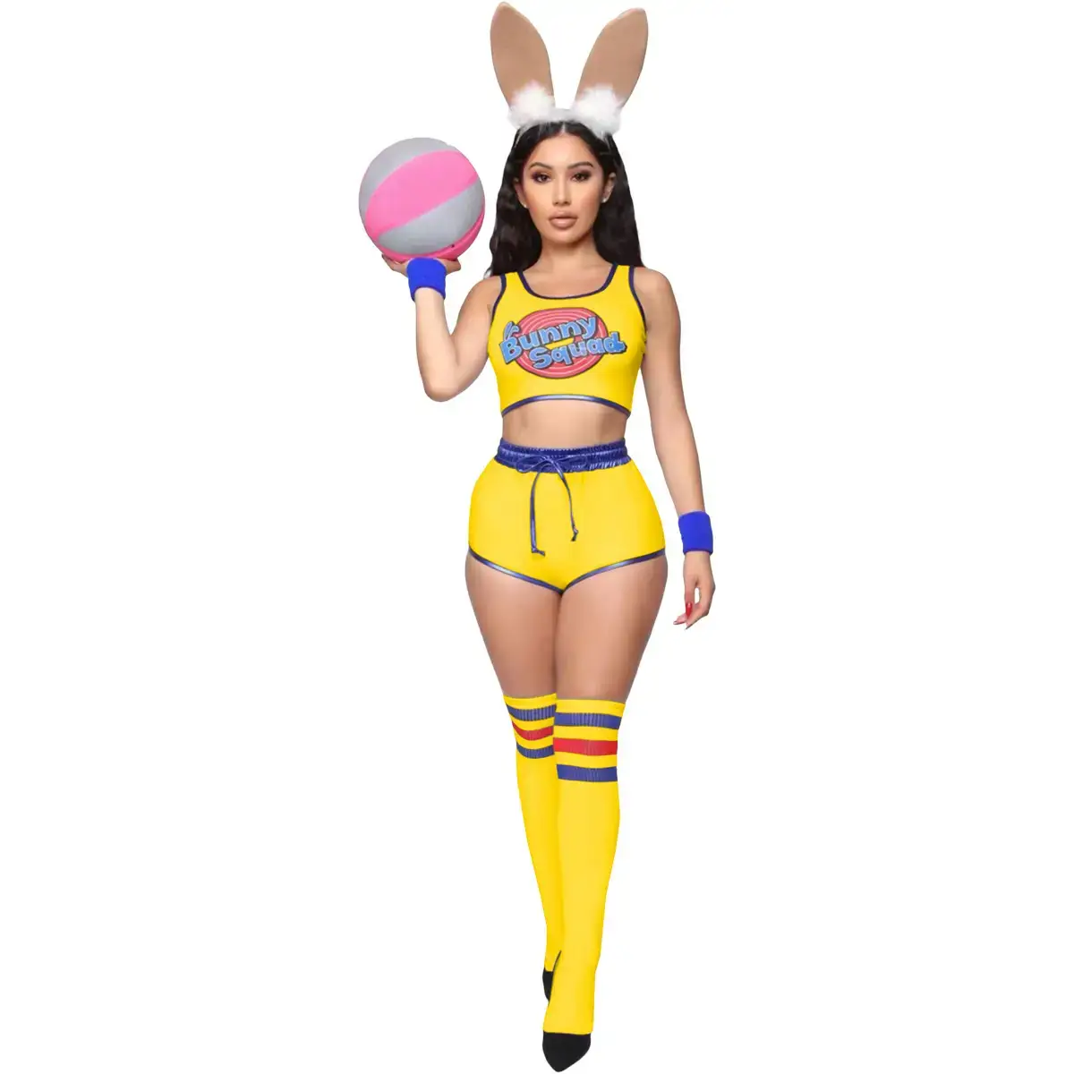 Women's Crossbody Basketball Football Shorts with Bunny Headband - Image 6