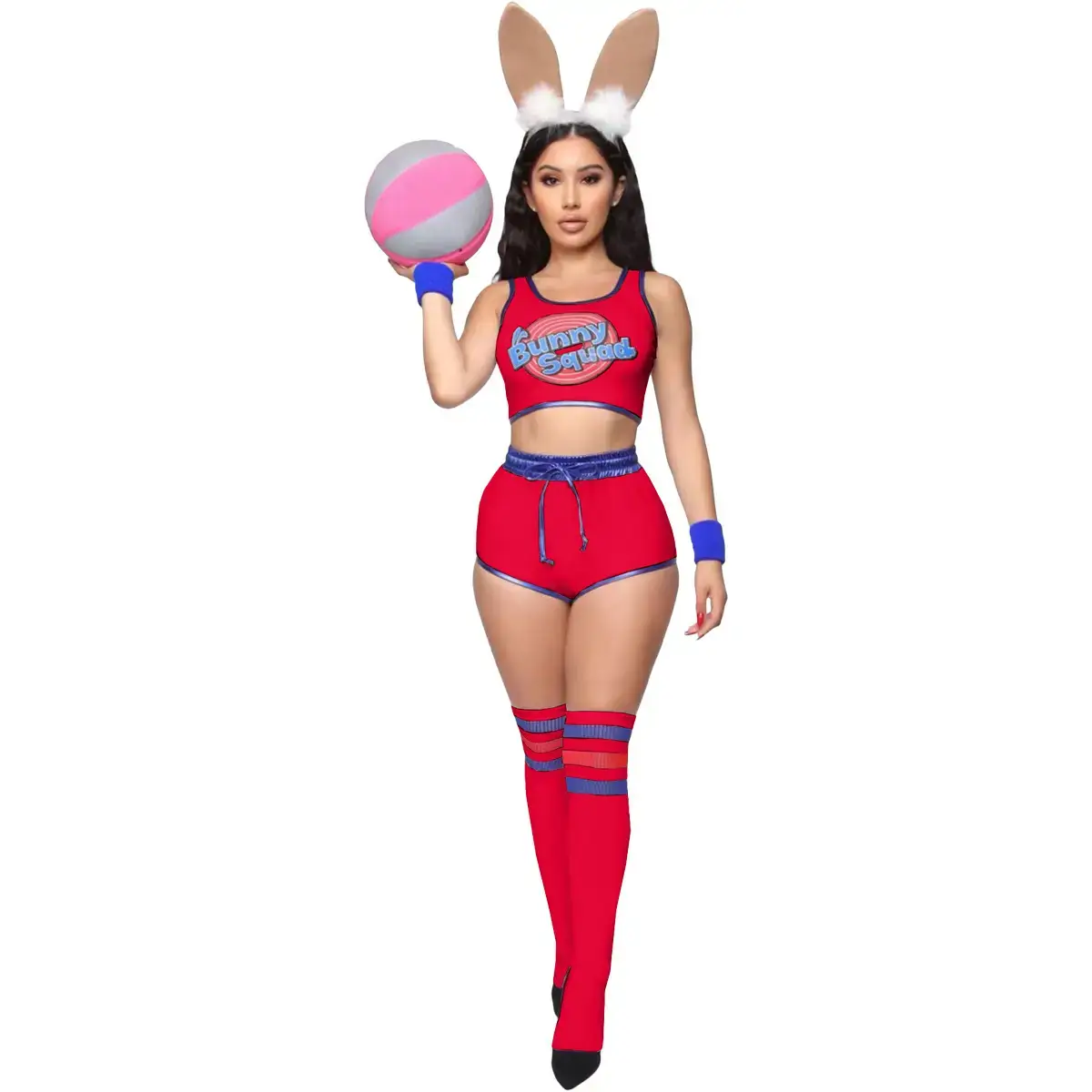 Women's Crossbody Basketball Football Shorts with Bunny Headband - Image 8