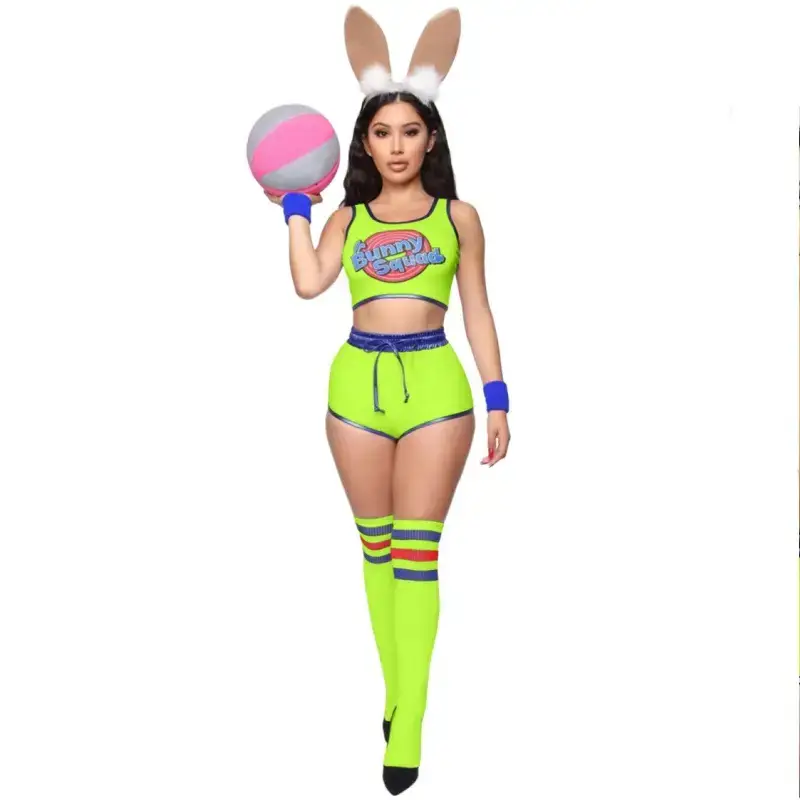 Women's Crossbody Basketball Football Shorts with Bunny Headband - Image 10