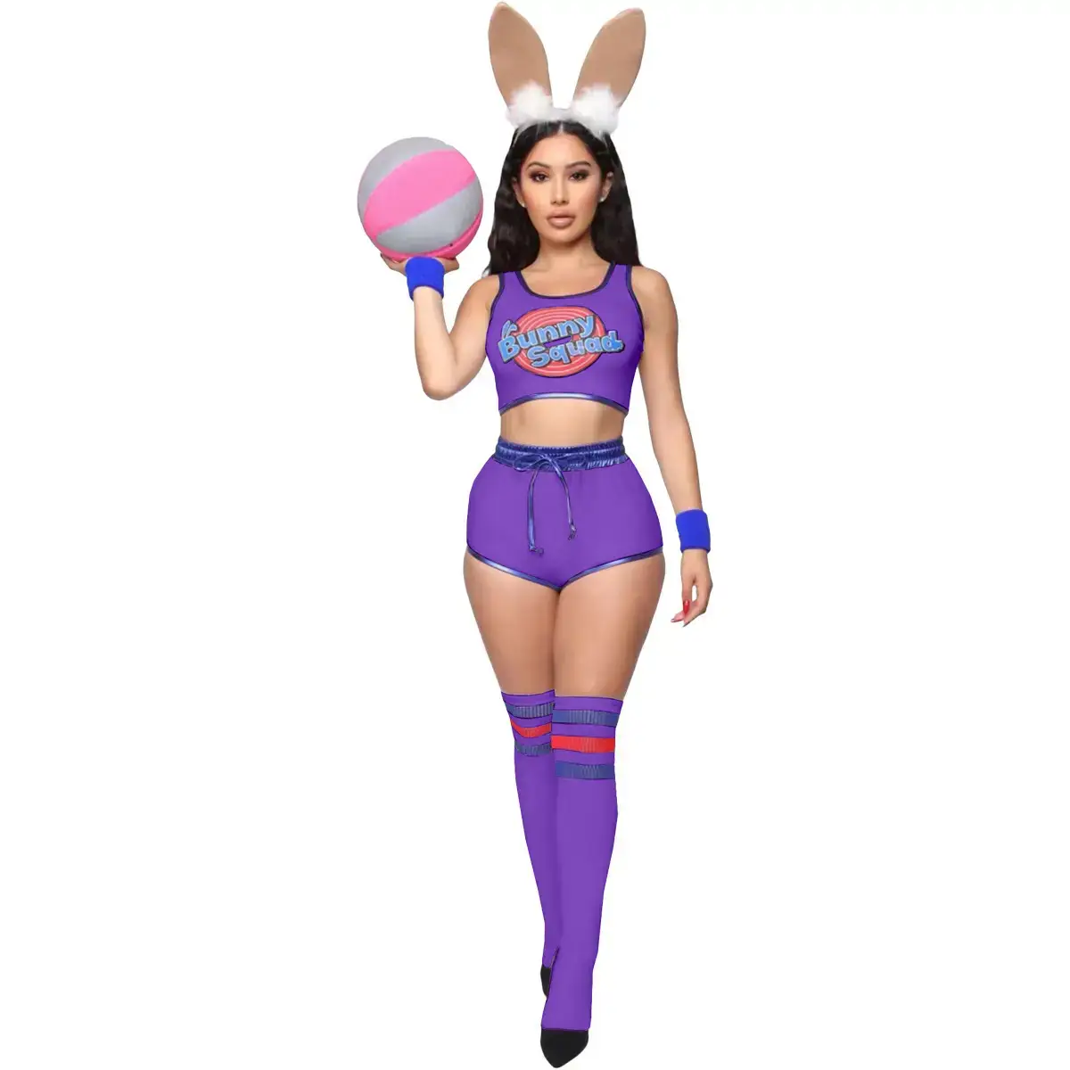 Women's Crossbody Basketball Football Shorts with Bunny Headband - Image 18