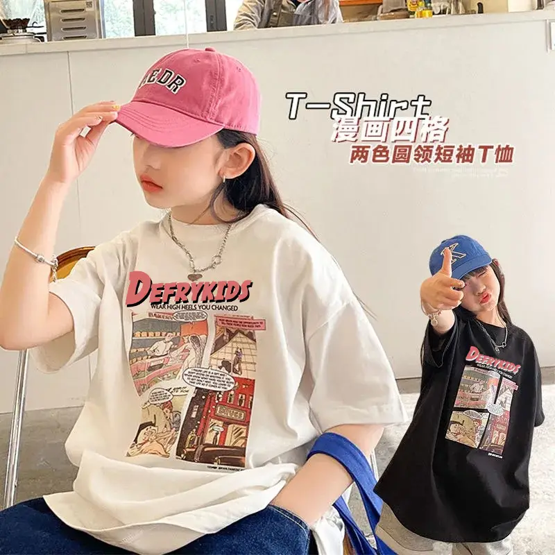 Girls Cotton Western Print T-Shirt White Summer Loose Fit - Image 3