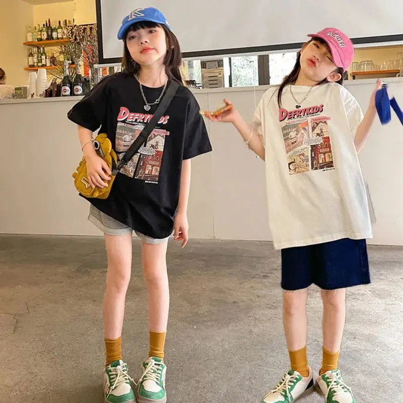 Girls Cotton Western Print T-Shirt White Summer Loose Fit - Image 2