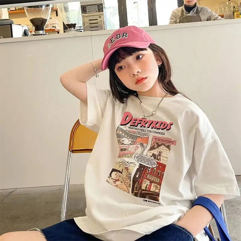 Girls Cotton Western Print T-Shirt White Summer Loose Fit - Image 5