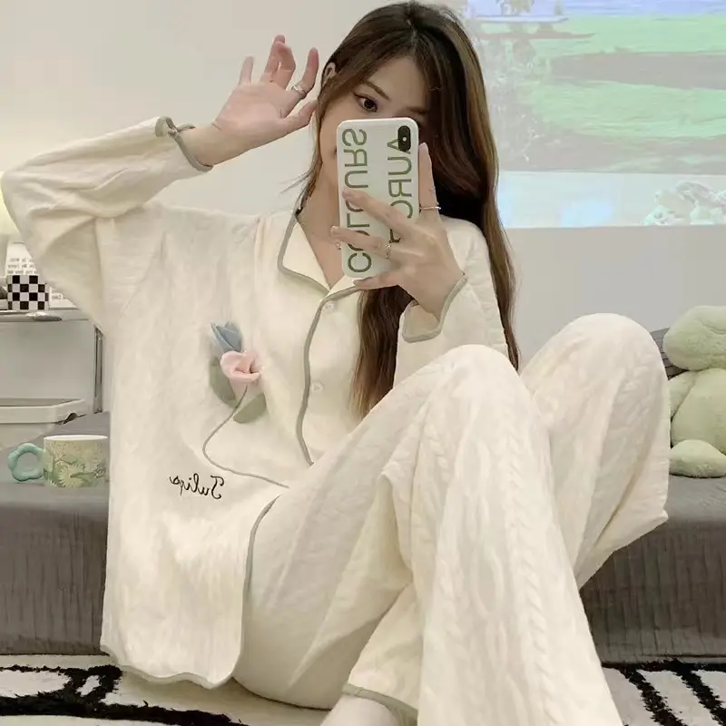 Women's Long Sleeve Floral Pajamas Autumn Spring - Image 2