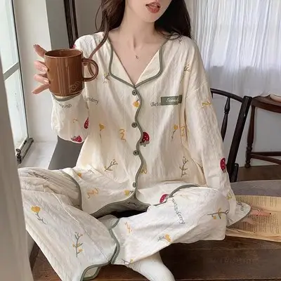 Women's Long Sleeve Floral Pajamas Autumn Spring - Image 22