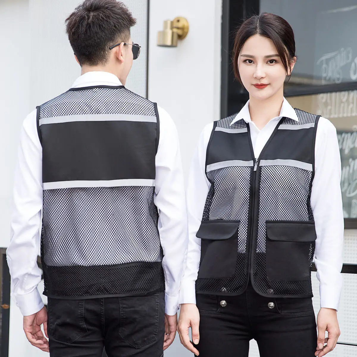 Men Black Vest with Reflective Detail for Office & Construction - Image 16