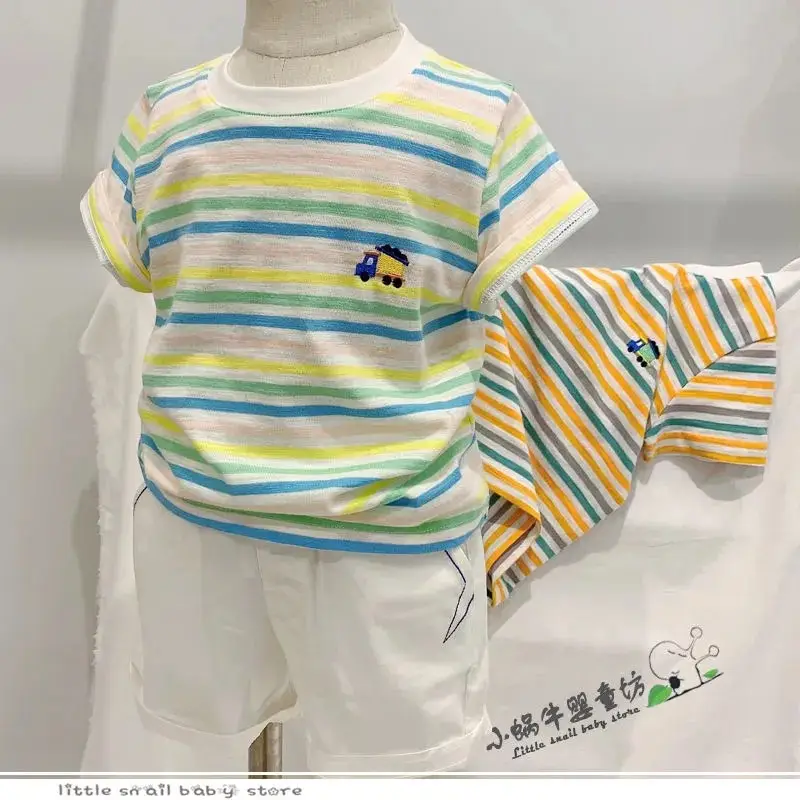 Kids Striped Embroidered T-Shirt 2022 Summer - Image 3