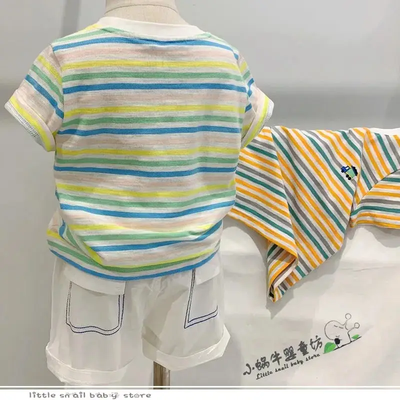 Kids Striped Embroidered T-Shirt 2022 Summer - Image 4