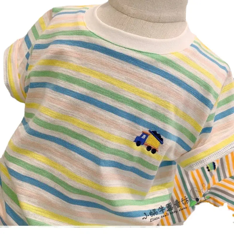 Kids Striped Embroidered T-Shirt 2022 Summer - Image 5