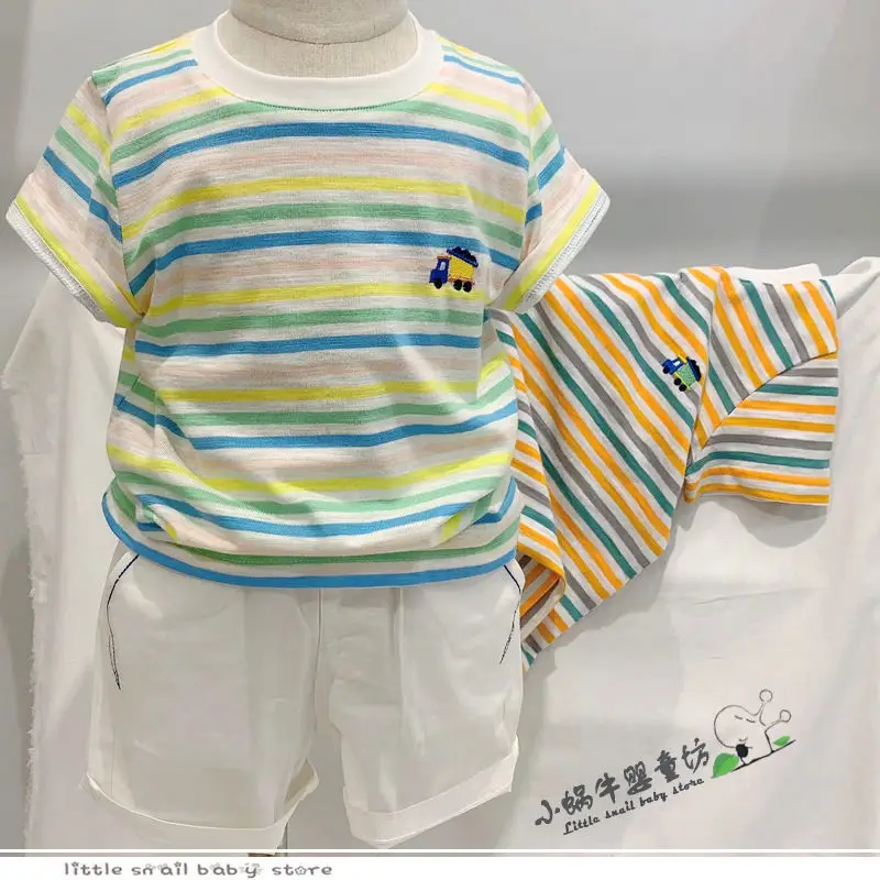 Kids Striped Embroidered T-Shirt 2022 Summer — feature 2
