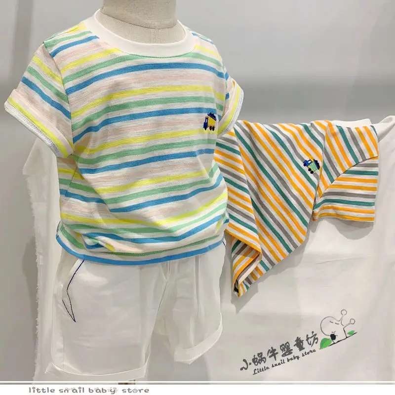 Kids Striped Embroidered T-Shirt 2022 Summer — feature 3