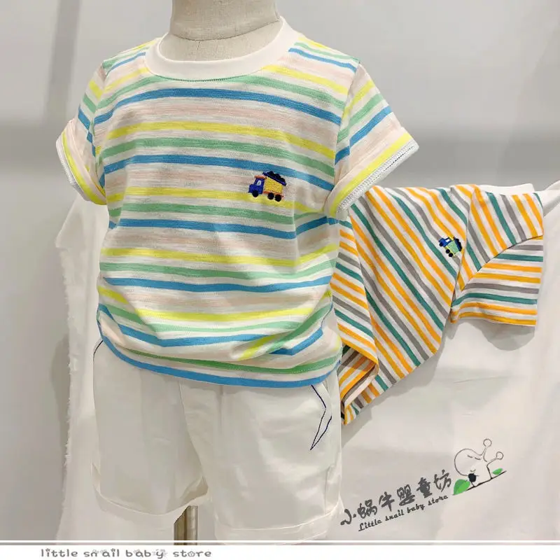 Kids Striped Embroidered T-Shirt 2022 Summer — feature 4