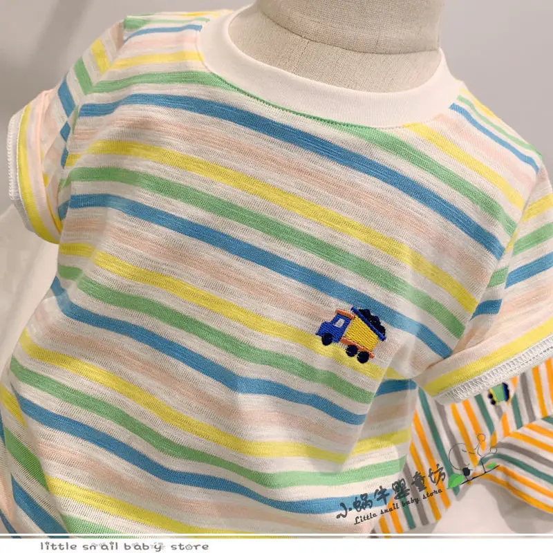 Kids Striped Embroidered T-Shirt 2022 Summer — feature 5