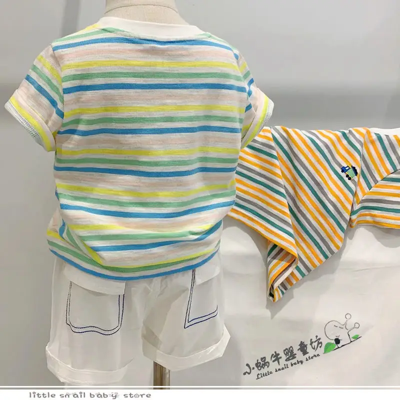 Kids Striped Embroidered T-Shirt 2022 Summer — feature 6