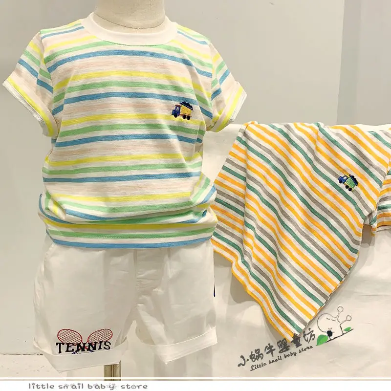 Kids Striped Embroidered T-Shirt 2022 Summer — feature 7