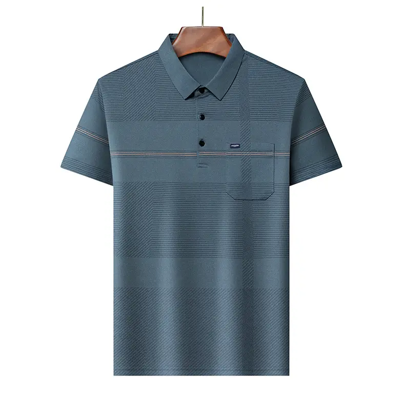 Men Blue Striped Ice Silk Polo Shirt Short Sleeve — feature 16
