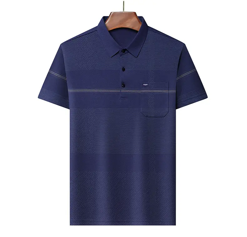 Men Blue Striped Ice Silk Polo Shirt Short Sleeve — feature 18