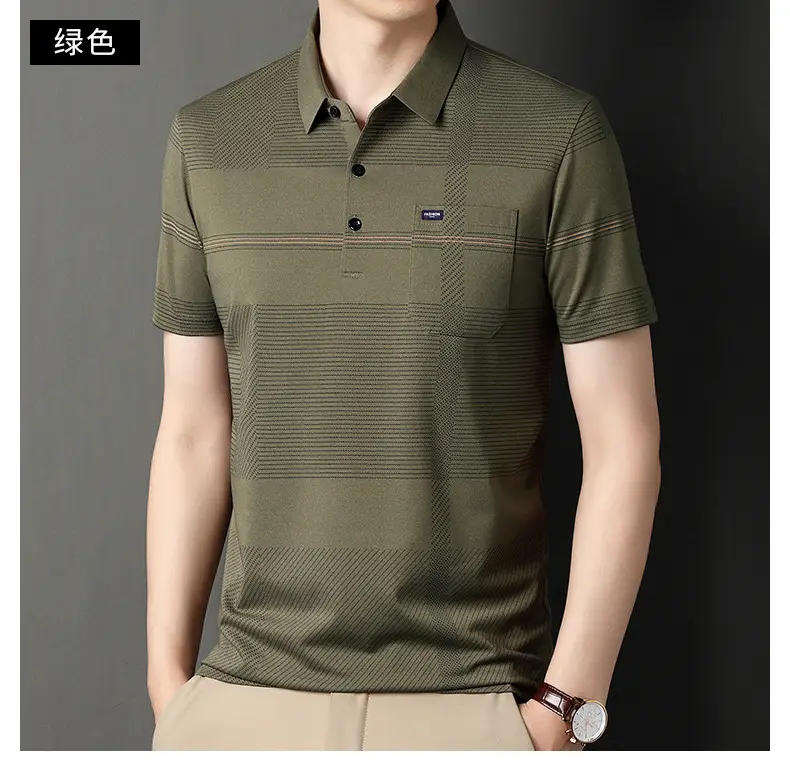 Men Blue Striped Ice Silk Polo Shirt Short Sleeve — feature 21