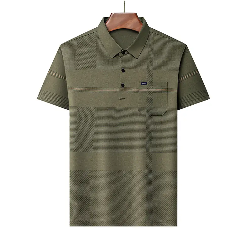 Men Blue Striped Ice Silk Polo Shirt Short Sleeve — feature 22