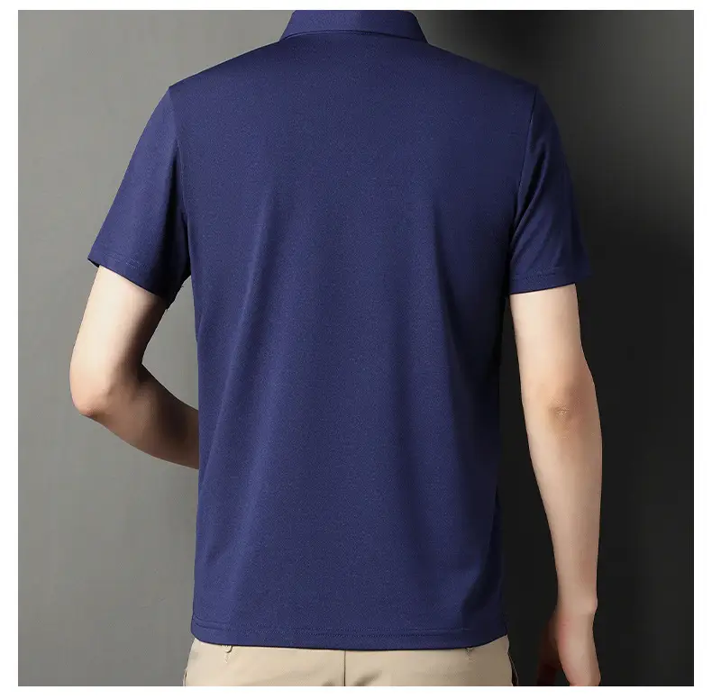 Men Blue Striped Ice Silk Polo Shirt Short Sleeve — feature 34