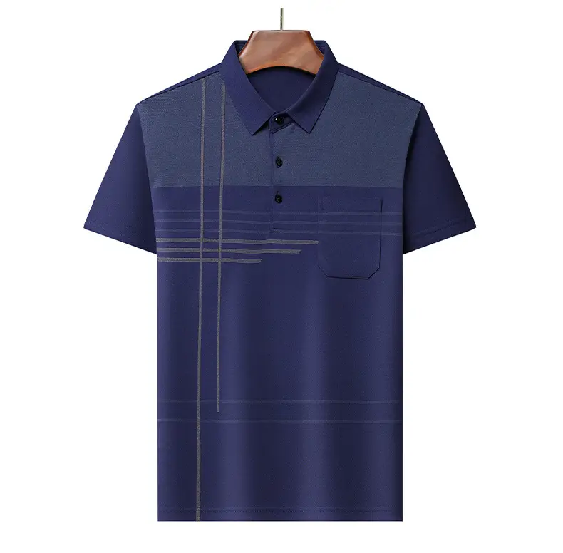 Men Blue Striped Ice Silk Polo Shirt Short Sleeve — feature 35