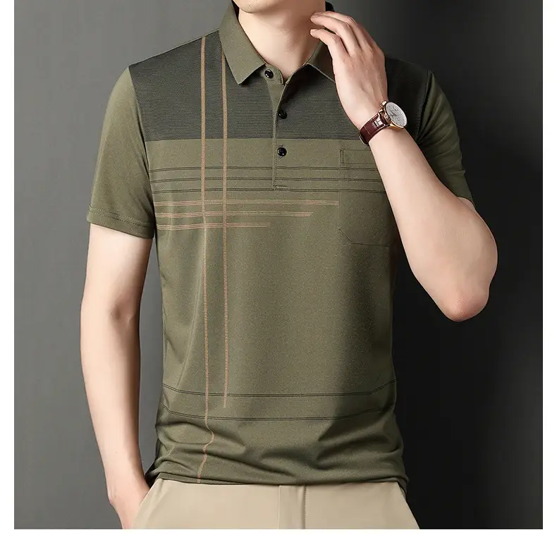 Men Blue Striped Ice Silk Polo Shirt Short Sleeve — feature 39