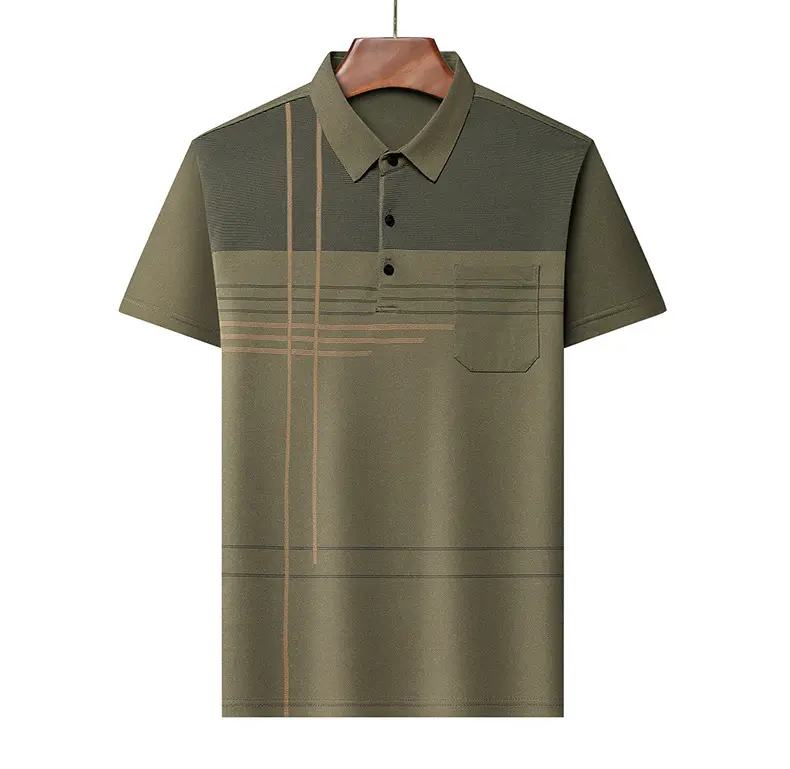 Men Blue Striped Ice Silk Polo Shirt Short Sleeve — feature 40
